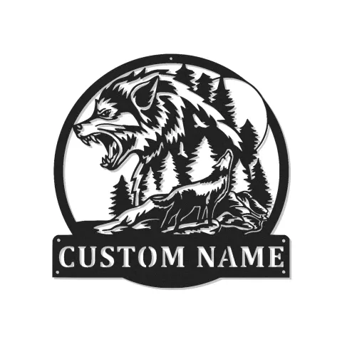 Personalisierte LED-Beleuchtung Metall-Wandkunst Wolf und Wald Geschenk für Naturfreunde Rustikale Cabin-Dekoration