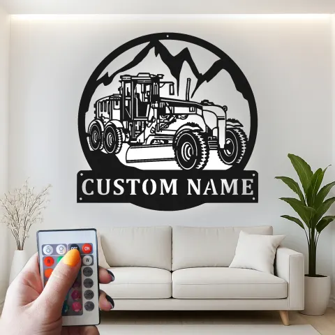 Custom Road Grader Led Light Metal Wall Art Personalized Gift for Construction Enthusiasts Garage or Office Decor alternate view