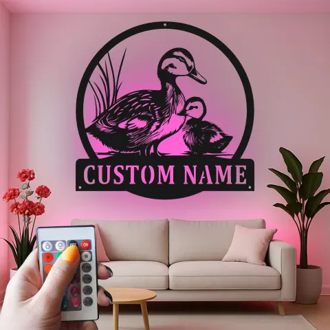 Personalisierte LED-Metall-Wandkunst mit Entenfamilie – Geschenk für Naturliebhaber, Deko für Wohnzimmer oder Wildtierdeko alternative Ansicht