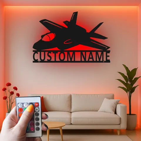Custom Fighter Jet Led Light Metal Wall Art Personalized Aviation Gift for Pilots Hangar or Office Decor alternate view