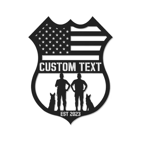 Letrero LED de oficial de policía y unidad K9 | Arte de metal personalizado de aplicación de la ley | Escudo de bandera americana personalizado | Regalo para oficial de policía