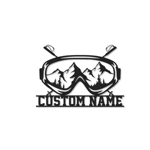 Arte de metal con gafas de esquí personalizadas | Cartel de montaña LED a medida | Decoración de cabaña de deportes de invierno | Regalo para esquiadores y snowboarders