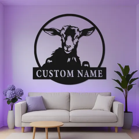 Vista alternativa de Cartel de cabra personalizado con LED | Arte mural de metal personalizado | Decoración moderna farmhouse y para rancho | Regalo para amantes de las cabras