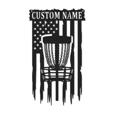 Personalisierte LED-Metall-Wandkunst mit Disc-Golf-Korb – Geschenk für Disc-Golfer, Deko für Spielzimmer und Sportbereich