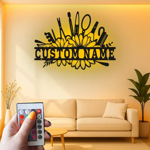 Personalisierte Salonschild | Individuelle LED-Metallkunst für Friseure | Dekoration für Schönheitstudios | Geschenk für Friseure alternative Ansicht