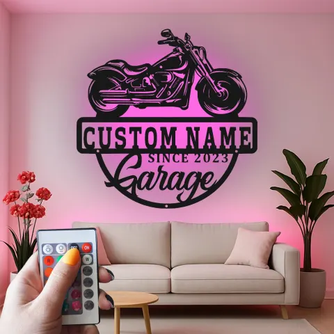 Vue alternative de Décoration murale en métal LED personnalisée pour moto, cadeau de garage pour lui, décoration de man cave 1