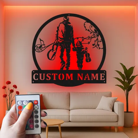 Vista alternativa de Cartel de metal personalizado para guitarra | Letrero LED para padre e hijo | Decoración de sala de música | Regalo personalizado para papá