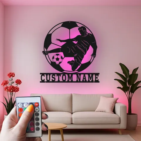 Vista alternativa de Cartel de Metal de Jugador de Fútbol Personalizado | Arte Mural LED Deportivo | Regalo con Nombre Personalizado para Atletas | Decoración de Habitación de Niños