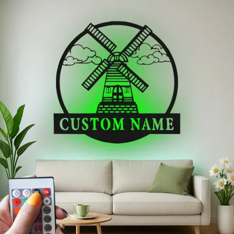 Custom Windmill Led Light Metal Wall Art Personalized Farmhouse Gift Rustic Home Decor for Living Room alternate view