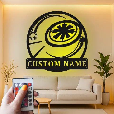 Vista alternativa de Cartel LED de metal personalizado de billar | Decoración personalizada para sala de juegos de 9 bolas | Arte mural iluminado de jugador de pool | Regalo original para aficionados al billar