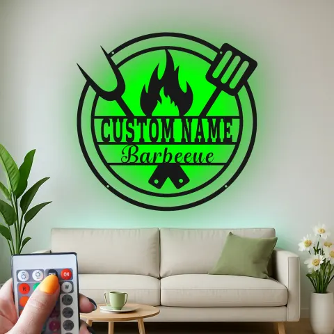 Vista alternativa di Insegna in metallo personalizzata per barbecue e luce LED regalo per maestro del grill decorazione per patio all'aperto