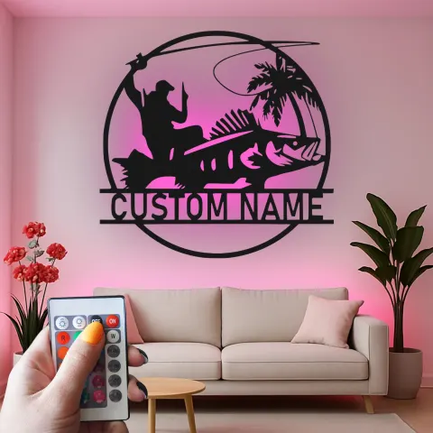 Personalized Fisherman Light | Custom LED Metal Sign for Anglers | Lake House & Man Cave Wall Art Decor alternate view