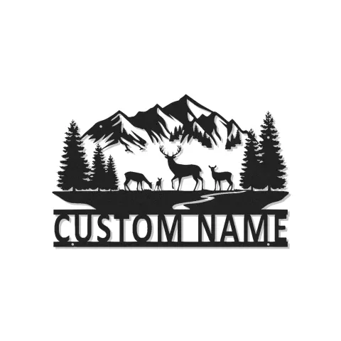 Personalisierte Hirsch-Mountain-Szene LED-Metall-Wandkunst – Naturgeschenk für Outdoor-Liebhaber