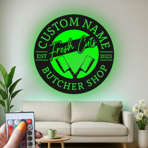 Vue alternative de Décoration murale en métal personnalisée avec lumière LED pour boucherie
