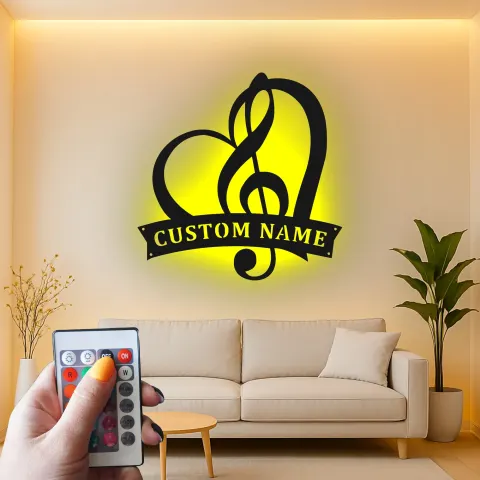 Vista alternativa di Insegna personalizzata con nota musicale | Insegna LED in metallo personalizzata | Regalo romantico per musicisti | Decorazione cuore e chiave di violino