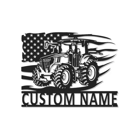 Insegna in metallo personalizzata con trattore e bandiera americana retroilluminata regalo per agricoltori decorazione rustica per la casa