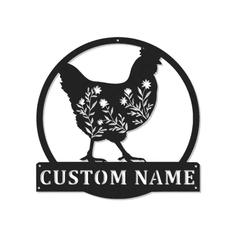 Personalisierte LED-Metall-Wandkunst mit Hühnersilhouette – Geschenk im Landhausstil für Küche oder Garten