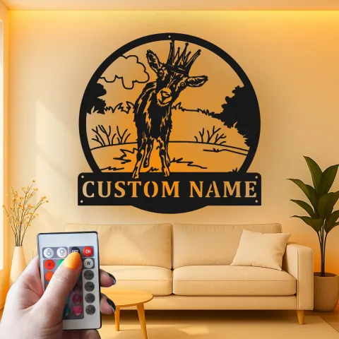 Personalisierte LED-Ziege | Metall-Wandkunst für das moderne Landhaus | Geschenk für Tierliebhaber alternative Ansicht