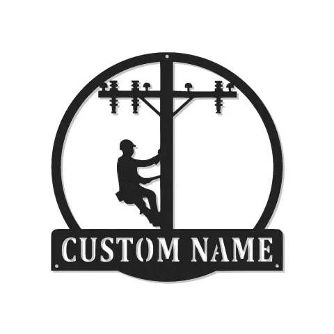 Arte da Parete in Metallo LED per Lineman | Regalo Personalizzato per Elettricista | Insegna con Nome Personalizzata per Garage o Ufficio | Decorazione per Palo Elettrico
