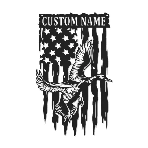 Insegna in metallo LED personalizzata a forma di anatra e bandiera americana regalo per cacciatori decorazione rustica per cabin