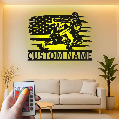 Custom Snowmobile Rider Metal Sign | Personalized LED Wall Art | Winter Sports Gift for Riders & Garage Decor alternate view