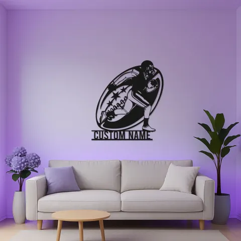 Vista alternativa de Cartel personalizado de jugador de fútbol americano | Decoración mural de metal con LED personalizada | Decoración para habitación juvenil y regalo para deportistas | Luz para cueva del hombre y deportes