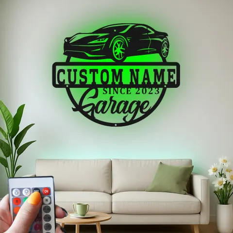 Vista alternativa di Insegna in metallo retroilluminata per garage di auto sportive personalizzata regalo per appassionati di auto decorazione man cave 1