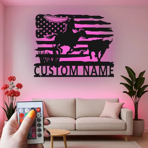 Vista alternativa di Insegna in metallo LED personalizzata Cowboy Rodeo regalo western per lui decorazione rustica per ranch