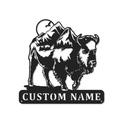 Custom Bison Mountain Led Light Metal Wall Art Personalized Rustic Gift for Nature Lovers Cabin or Lodge Decor