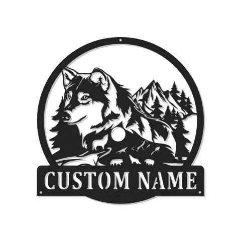 Personalisierte Wolf- und Berg LED-beleuchtete Metall-Wandkunst Geschenk für Naturfreunde Rustikale Cabin-Dekoration