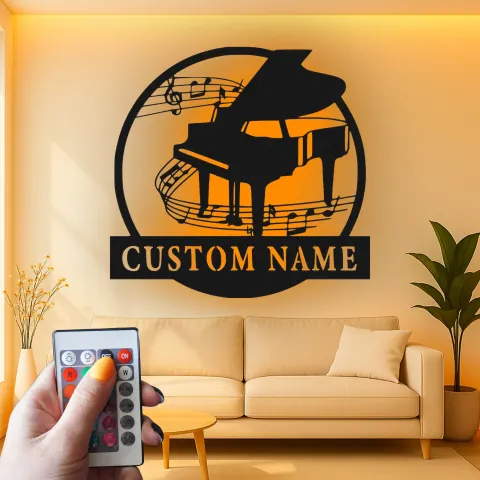 Custom Grand Piano Metal Wall Art | Personalized LED Music Notes Decor | Musician Gift for Living Room alternate view