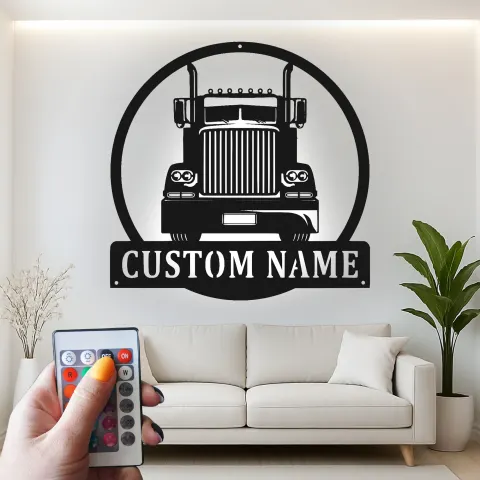 Custom Semi Truck Led Light Metal Wall Art Personalized Gift for Truckers Garage or Man Cave Decor 11 alternate view