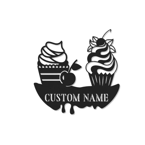 Décoration murale en métal personnalisée avec éclairage LED de cupcake - Décor de cuisine - Cadeau sucré pour les boulangers