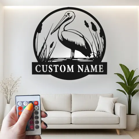 Custom Pelican LED Metal Sign | Personalized Lake House Wall Decor | Lighted Coastal Bird Art | Nature Lover Gift alternate view
