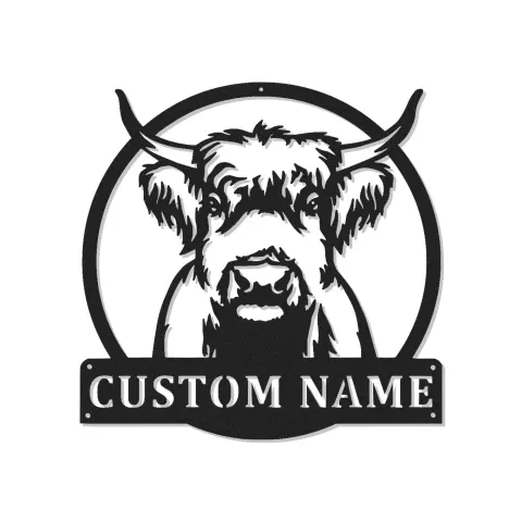 Highland Cow LED Metal Sign | Personalized Farmhouse Wall Art | Custom Family Name Decor for Rustic & Modern Homes
