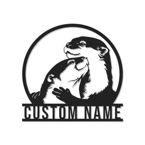Insegna LED personalizzata con lontra | Arte murale in metallo personalizzata per nursery | Decorazione silhouette animale selvatico | Regalo per amante delle lontre