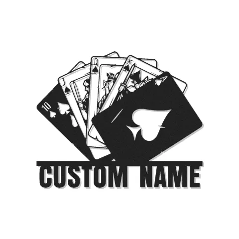 Royal Flush Metall-Wandkunst | Personalisierte LED-Pokerraum-Schild | Individuelles Namensgeschenk für Kartenspieler | Spielzimmer-Dekor