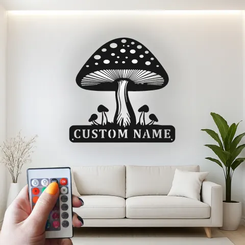 Personalisierte Pilz-Metallschild mit LED | Personalisierte Cottagecore-Wandkunst | Verspielt Natur-Dekor für Zuhause oder Studio Geschenk alternative Ansicht