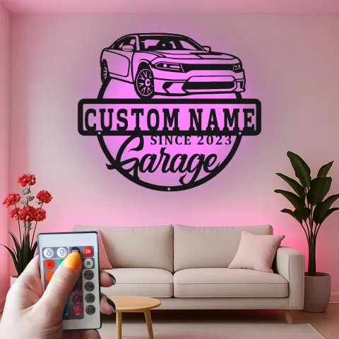 Vista alternativa di Insegna LED personalizzata per garage | Arte automobilistica in metallo personalizzata | Decorazione automotive per man cave | Regalo per appassionati di auto