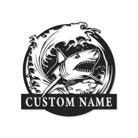 Great White Shark Metal Wall Art | Personalized LED Sign for Office & Man Cave | Custom Ocean Wave Decor | Nautical Sea Life Gift