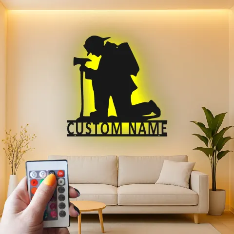 Vista alternativa de Cartel de metal personalizado para bomberos | Arte mural LED personalizado | Decoración de estación de bomberos y regalo para primer respondedor