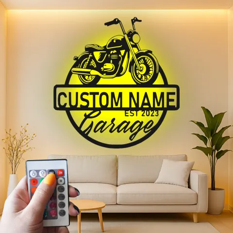 Personalisierte Motorrad-Metallschild | LED-Garagen-Dekor für Biker | Vintage Cruiser Wandkunst alternative Ansicht
