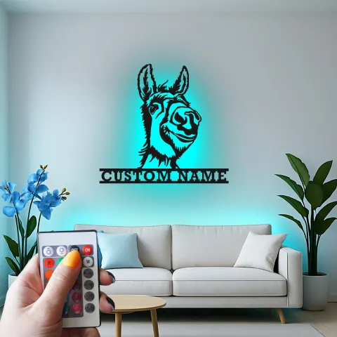 Vista alternativa di Insegna in metallo LED Donkey personalizzata regalo rustico per la casa per amanti degli animali 1