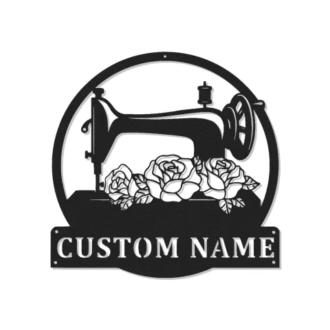 Individuelles Nähmaschinen-Schild | LED Metall-Wandkunst für Bastelzimmer | Personalisierte Geschenk für Schneiderin | Vintage Florale Dekoration