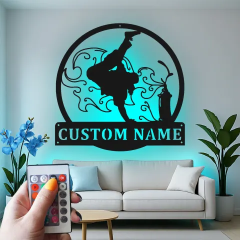 Vista alternativa de Cartel de metal personalizado con luz LED Breakdancer, regalo personalizado para bailarines, decoración genial para dormitorio o estudio de danza