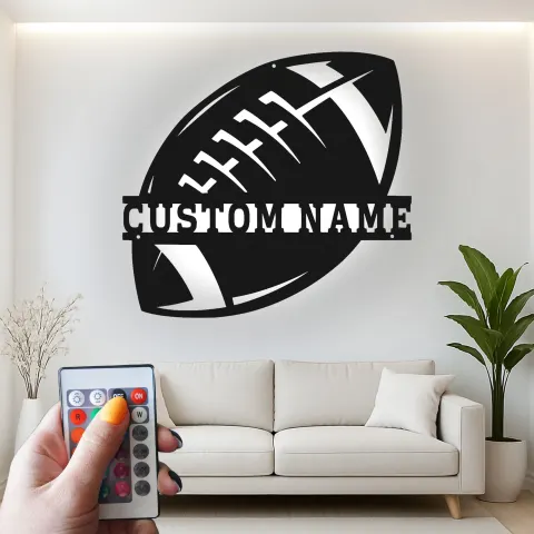 Vue alternative de Plaque football personnalisée | Décoration murale en métal LED | Cadeau personnalisé pour sportif | Déco de salle de jeux et chambre de garçon