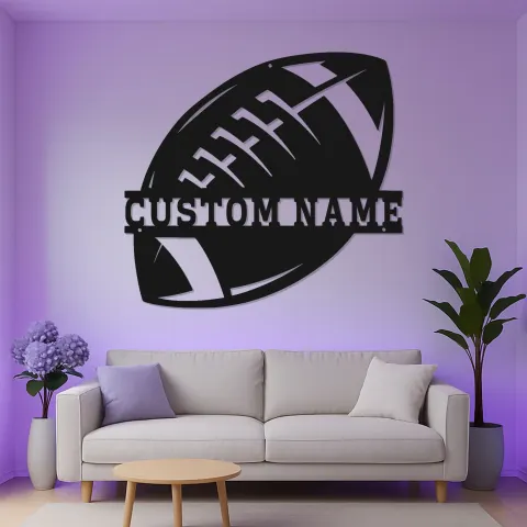 Vue alternative de Panneau LED de football personnalisé | Art mural en métal personnalisé | Décoration de salle de jeux pour garçons | Cadeau pour entraîneur
