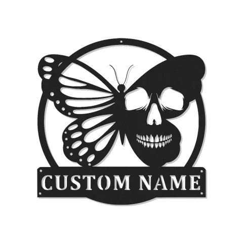 Insegna in metallo personalizzata con farfalla e teschio luce LED regalo unico per amanti del goth decorazione per camera da letto o soggiorno 1
