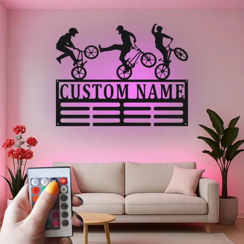 Personalisiertes BMX Radfahrer LED-beleuchtetes Metallschild Geschenk für BMX-Enthusiasten Spielzimmer oder Schlafzimmer Dekor alternative Ansicht