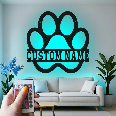 Personalisierte Pfotenabdruck LED-Licht Metall-Wandkunst für Tiereltern alternative Ansicht